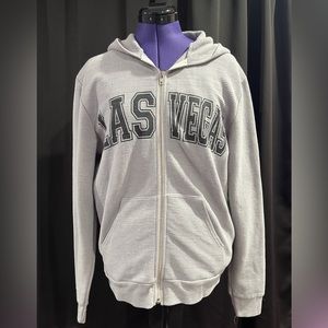 Y2K mens gray ribbed Las Vegas zip up sweater
